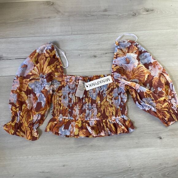 MINKPINK Serena Shirred Blouse Multi Color M Nwt - Picture 5 of 8